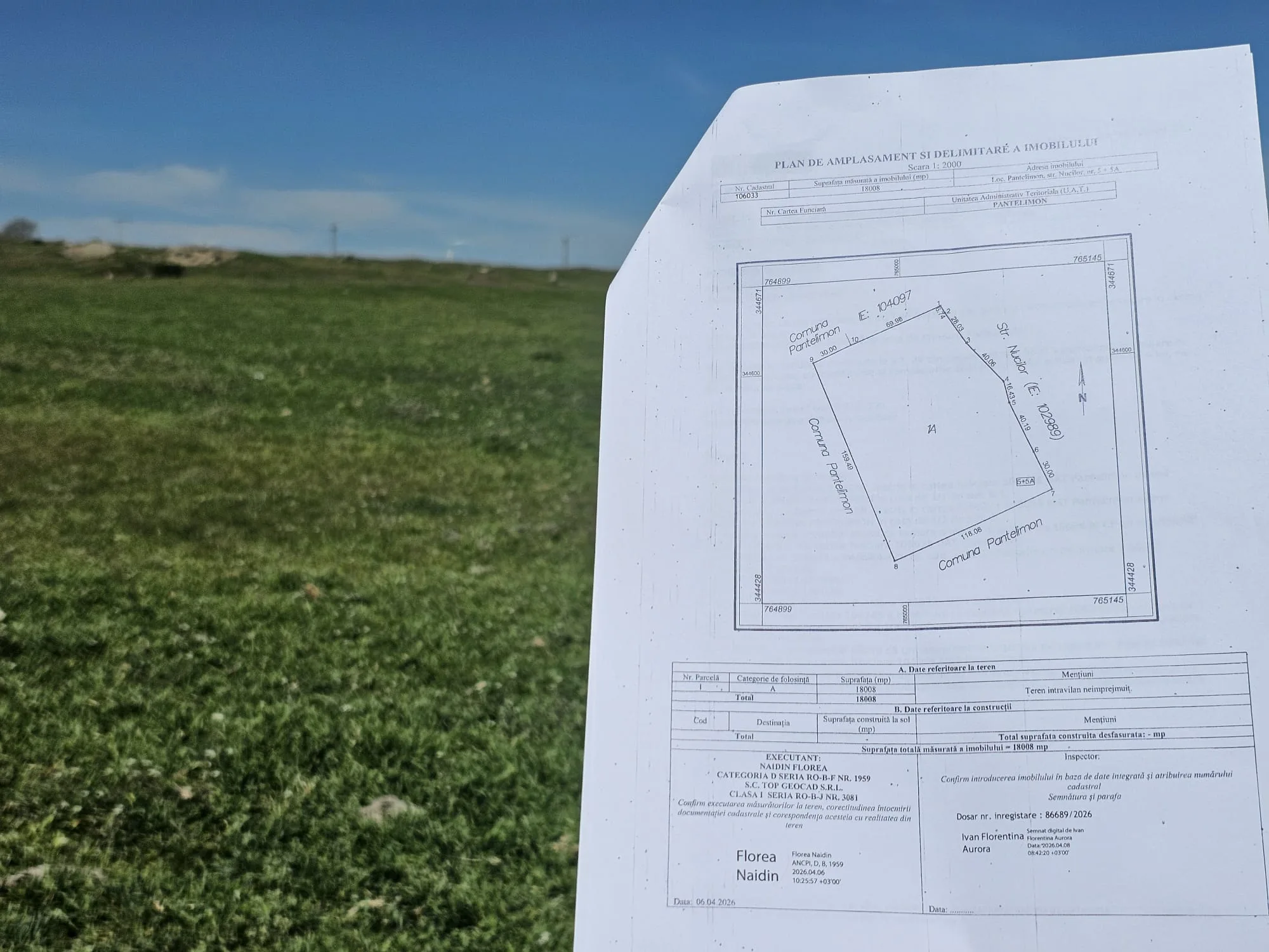 Plan cadastral al terenului din Pantelimon
